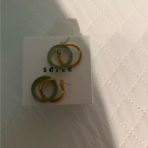 Serve Amelie Skinny Jade Stone Hoop Earrings